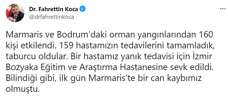 Bakan Koca yangınların bilançosunu açıkladı