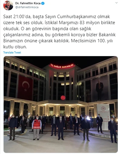 Bakan Koca: Meclisimizin 100. yılı kutlu olsun