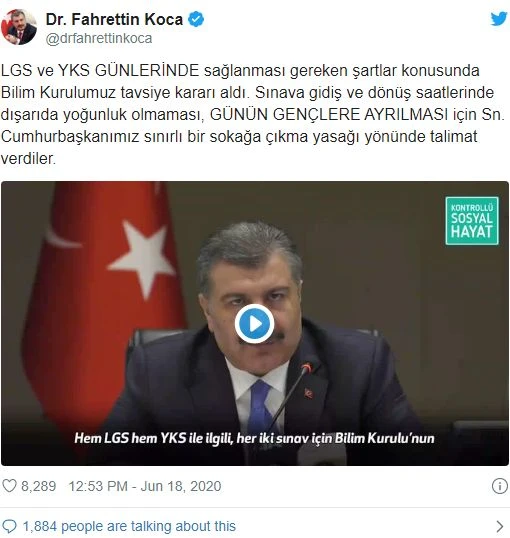 Sınav saatlerinde sınırlı sokağa çıkma yasağı
