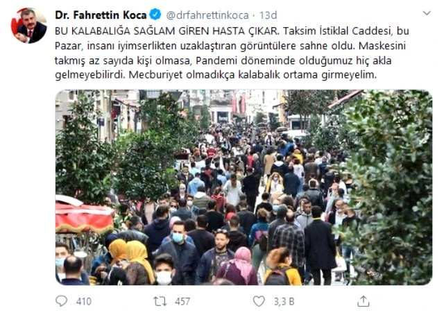 Sağlık Bakanı Koca'dan 'Taksim' paylaşımı