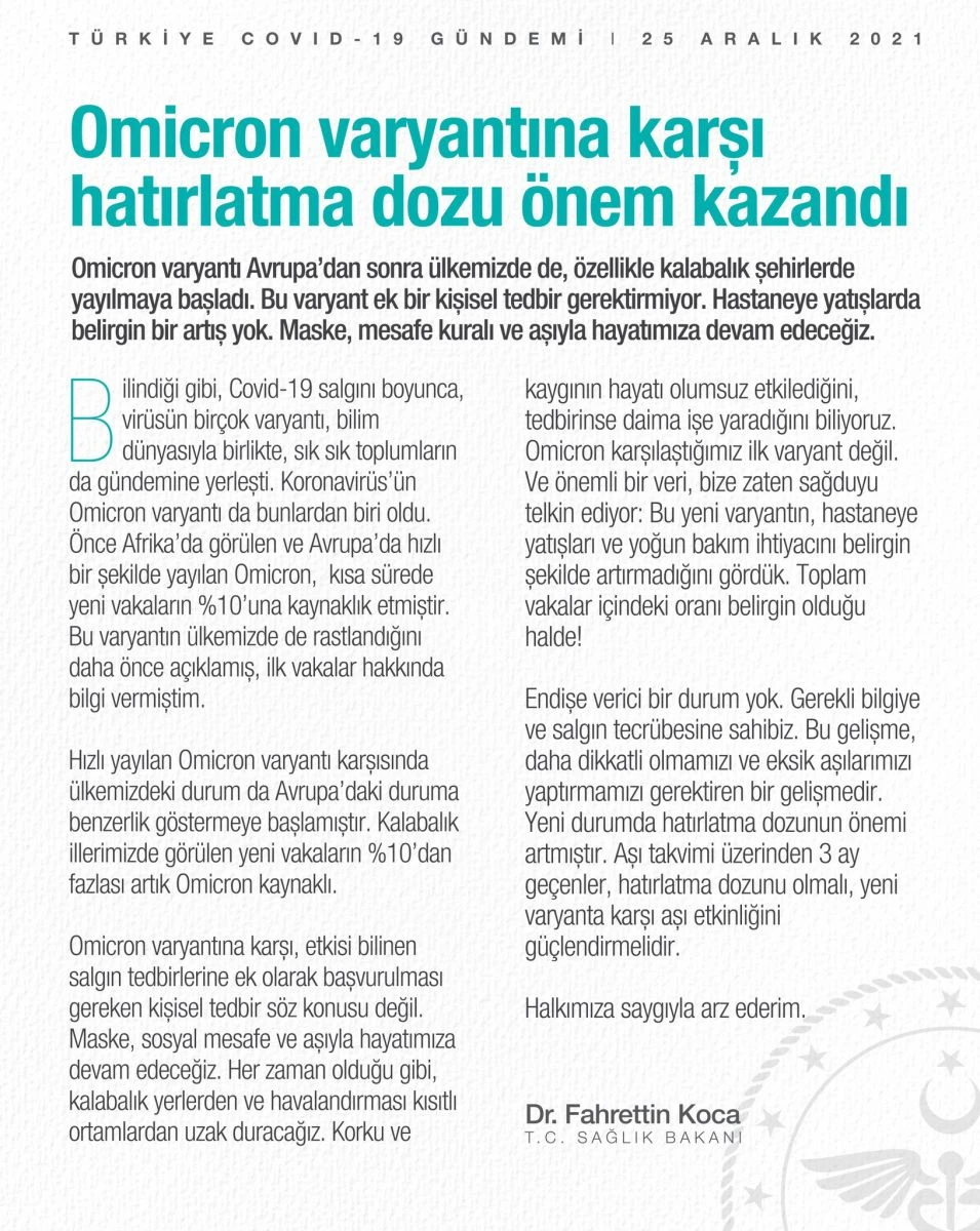 Son dakika! Omicron Türkiye'de yayılıyor: Bakan Koca oran verdi