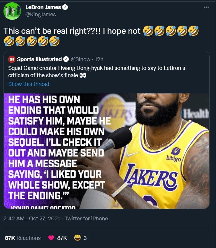 LeBron'ın yorumu Squid Game yönetmenini sinirlendirdi