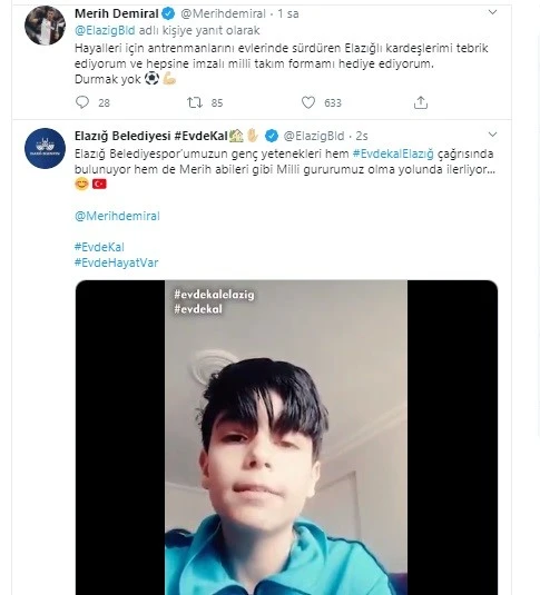 Genç sporcuların 'Evde kal Elazığ' klibine Merih Demiral'dan destek
