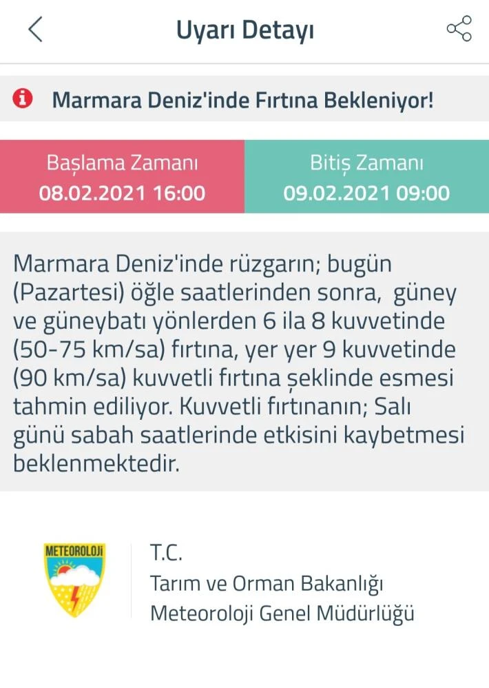 Marmara için fırtına ikazı