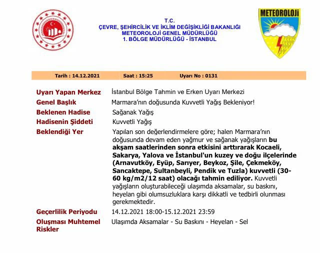 Meteoroloji son hava tahmin raporunu yayımladı! İstanbul için ‘sarı’ kodlu uyarı