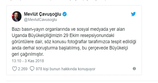 Dışişleri Bakanlığı Uganda'daki Türkiye Büyükelçisi'nin geri çağrıldığını duyurdu