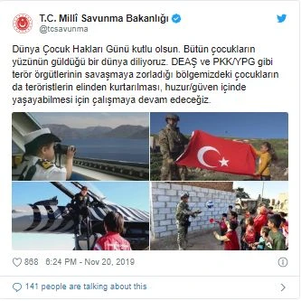 Milli Savunma Bakanlığı'ndan 20 Kasım Dünya Çocuk Hakları Günü'ne özel paylaşım