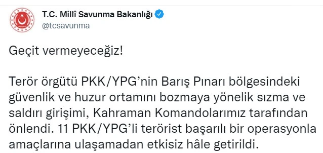 PKK'ya geçit yok! 11 terörist daha öldürüldü