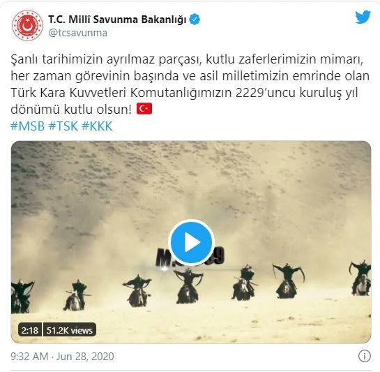 MSB'den Kara Kuvvetleri Komutanlığının kuruluş yıl dönümüne özel video