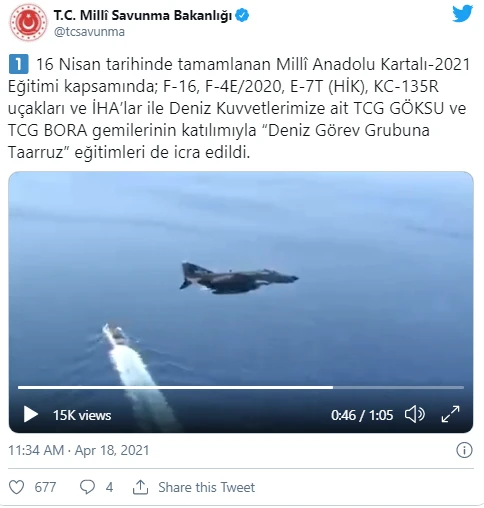 'Deniz Görev Grubuna Taarruz' eğitimlerinde 101 sorti uçuş gerçekleştirildi