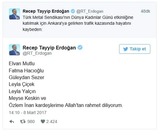 Trafik kazasında hayatını kaybeden 7 kadının isimlerini tek tek yazdı