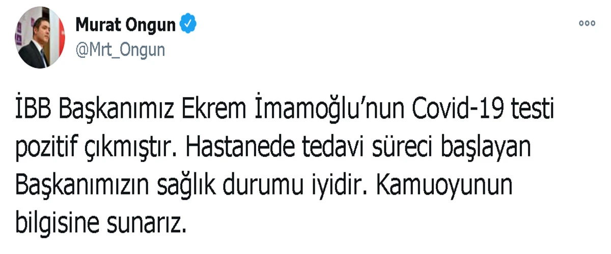 Ekrem İmamoğlu'nun koronavirüs testi pozitif çıktı
