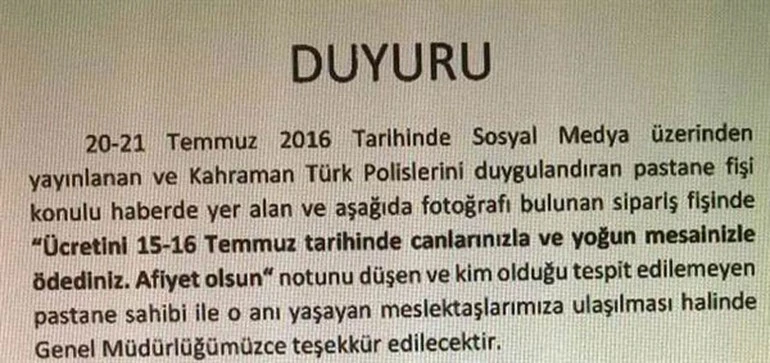 Polis teşekkür etmek için her yerde o pastaneyi arıyor