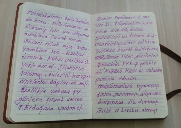 15 Temmuz şehidi Erdoğan için dua yazmış