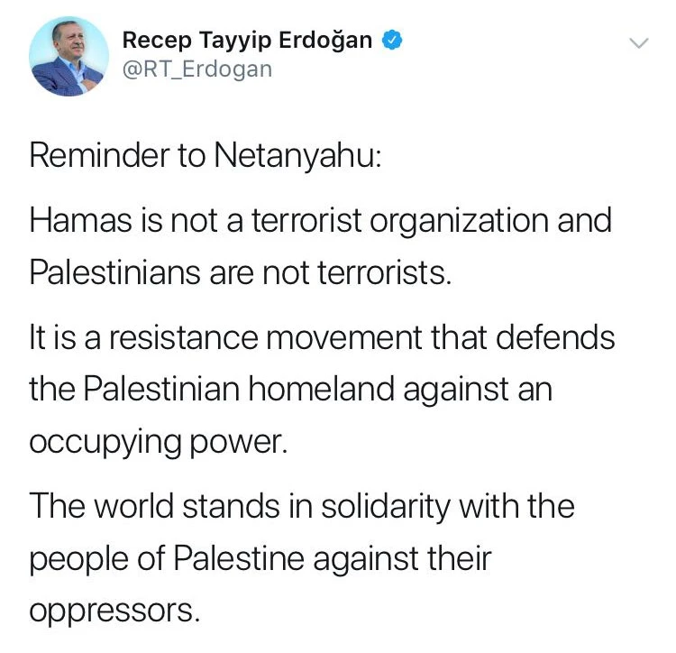 Cumhurbaşkanı Erdoğan: Hamas terör örgütü değildir