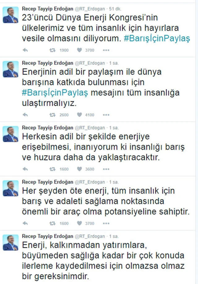 Cumhurbaşkanı Erdoğan’dan '#BarışİçinPaylaş' mesajı