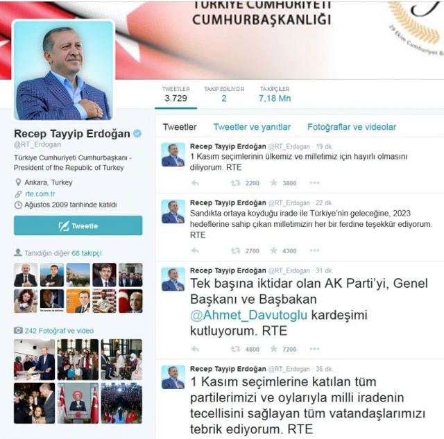 Erdoğan'dan Davutoğlu'na tweet!