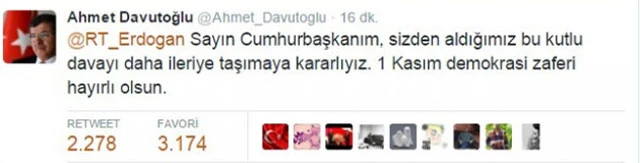 Erdoğan'dan Davutoğlu'na tweet!
