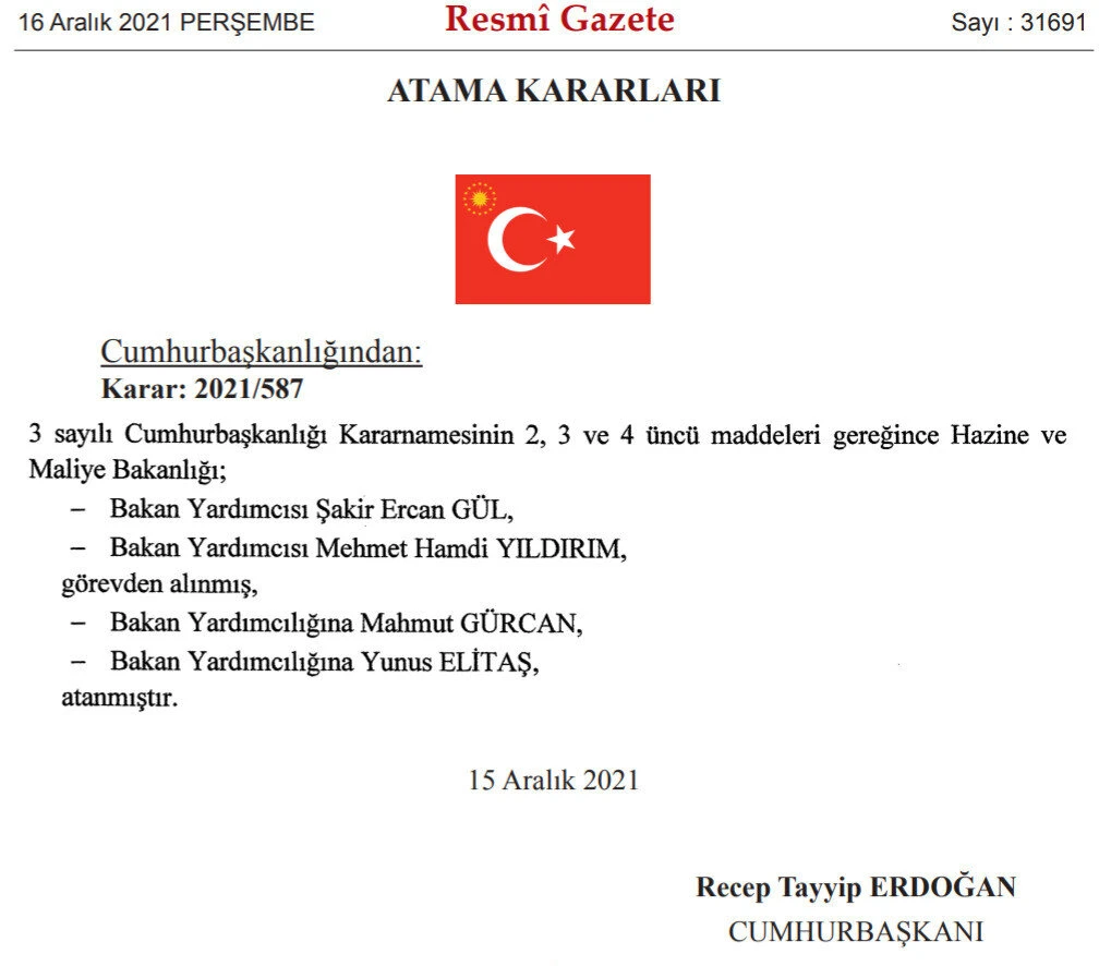 Hazine'de Bakan Yardımcıları değişti