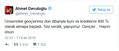 Davutoğlu'ndan üniversite öğrencilerine burs müjdesi: 400 TL ödemeleri başladı