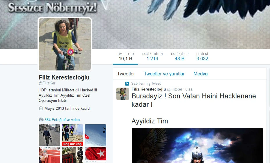 Ayyıldız Tim Filiz Kerestecioğlu'nun Twitter hesabını hackledi