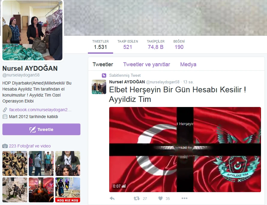 Ayyıldız Tim HDP'li Nursel Aydoğan'ı hackledi