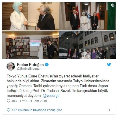 Emine Erdoğan'dan Tokyo Yunus Emre Enstitüsü'ne anlamlı ziyaret