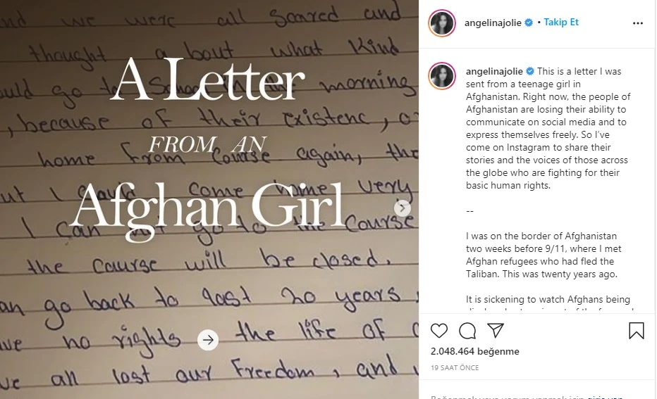 Angelina Jolie'den ABD'ye Afganistan eleştirisi: Bir Amerikalı olarak utanıyorum