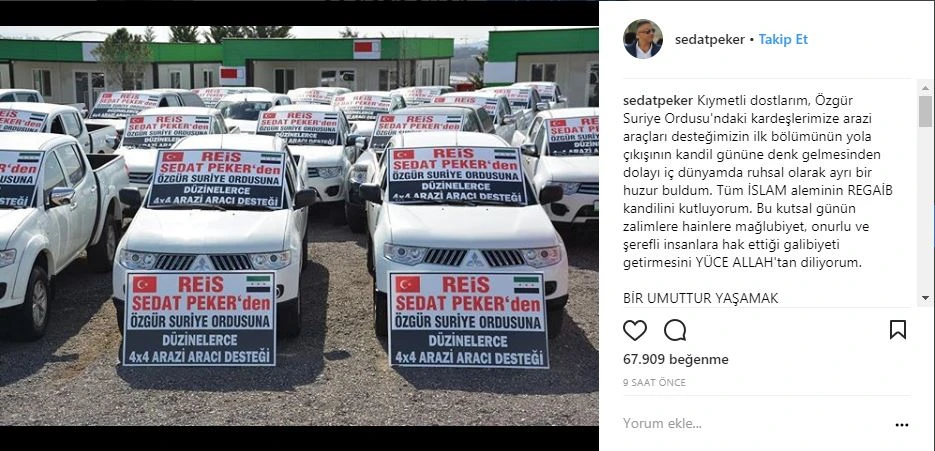 Sedat Peker, ÖSO'ya arazi araçları yolladı