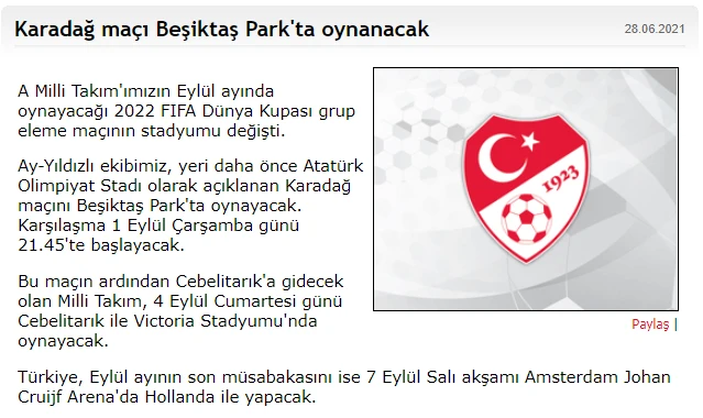 Türkiye-Karadağ maçı Beşiktaş Park'ta