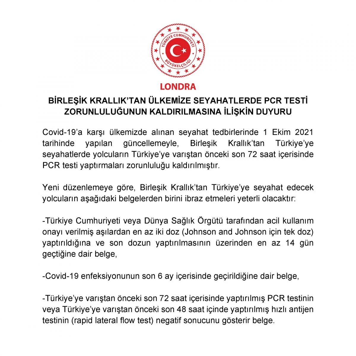 Türkiye, İngiliz turistler için zorunlu PCR testi uygulamasını kaldırdı