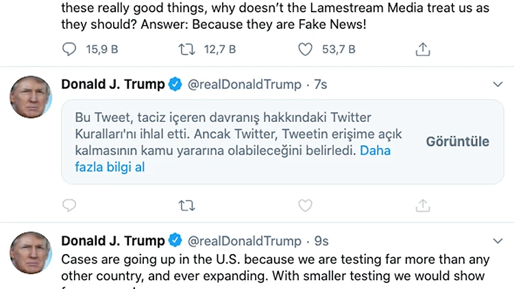 Twitter'dan Trump'ın paylaşımına 'kötü davranış' etiketi