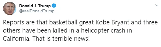 Trump'tan Kobe Bryant'ın ölümüne ilişkin "Korkunç bir haber" açıklaması