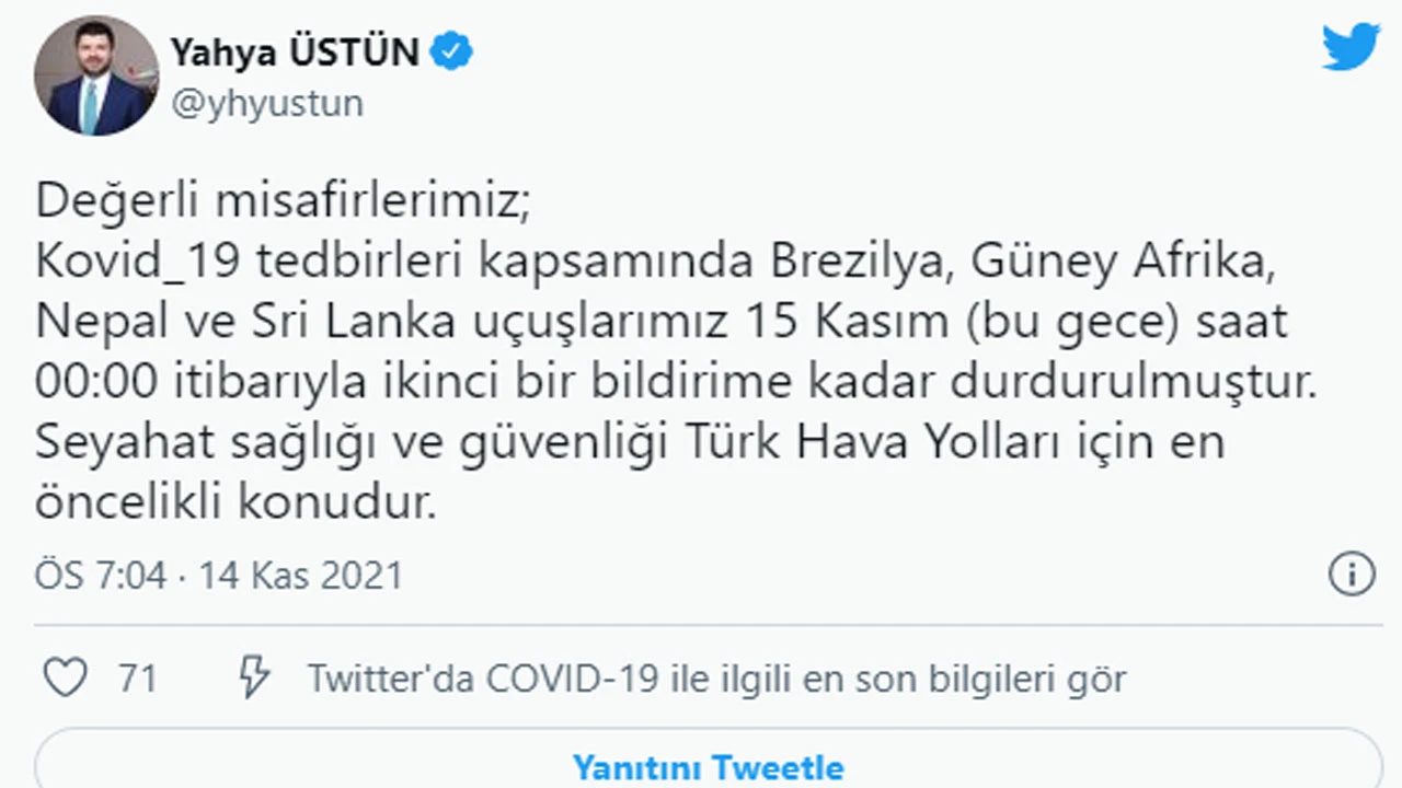 Son dakika: THY 4 ülkeden uçuşlar durduruldu