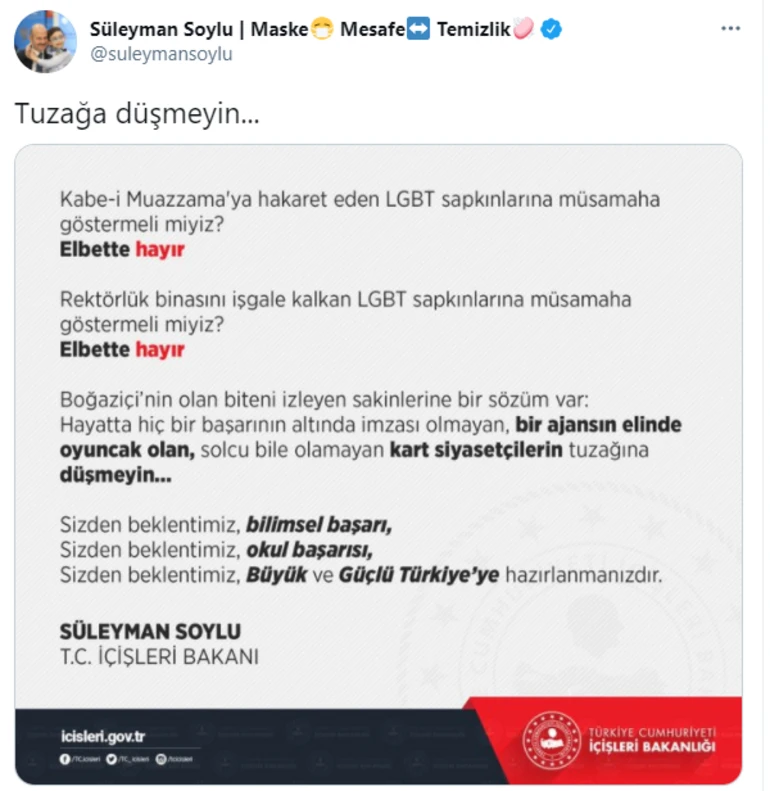 Bakan Soylu’dan Boğaziçi çağrısı: Tuzağa düşmeyin