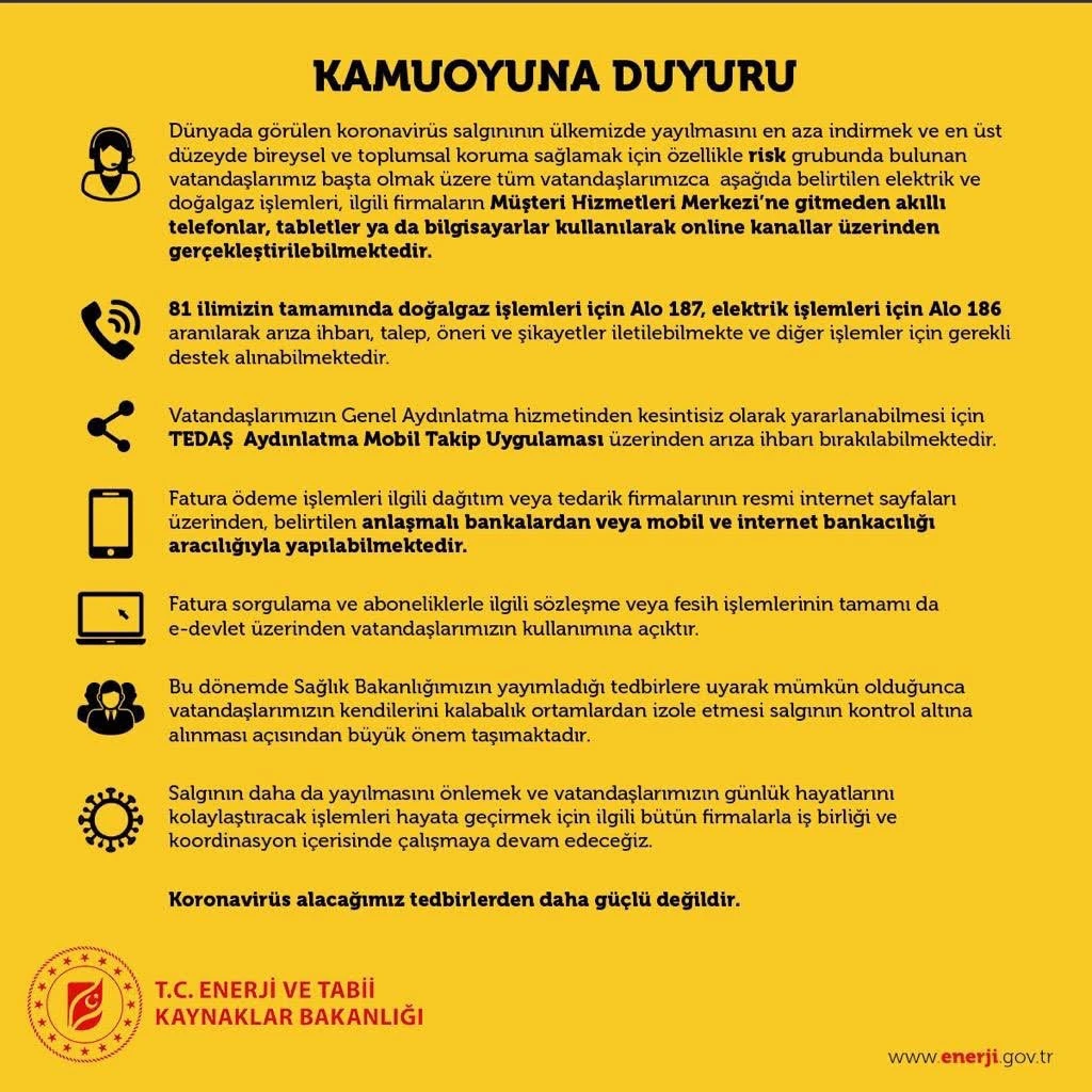 Enerji Bakanı Fatih Dönmez: Risk grubu müşteri merkezlerine gelmesin