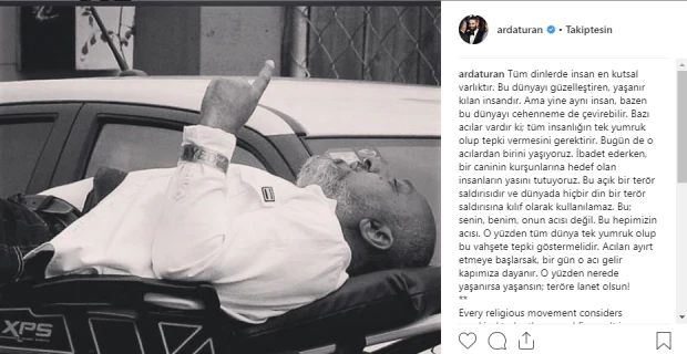 Arda Turan'dan terör tepkisi! 'Bir gün o acı gelir kapımıza dayanır'