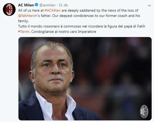 Milan'dan Fatih Terim'e başsağlığı mesajı