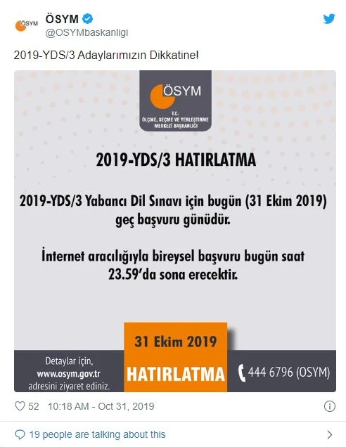 YDS adaylarına geç başvuru günü hatırlatması