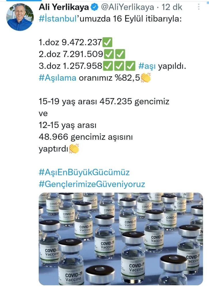 İstanbul Valisi Ali Yerlikaya: "Aşılama oranımız yüzde 82,5"