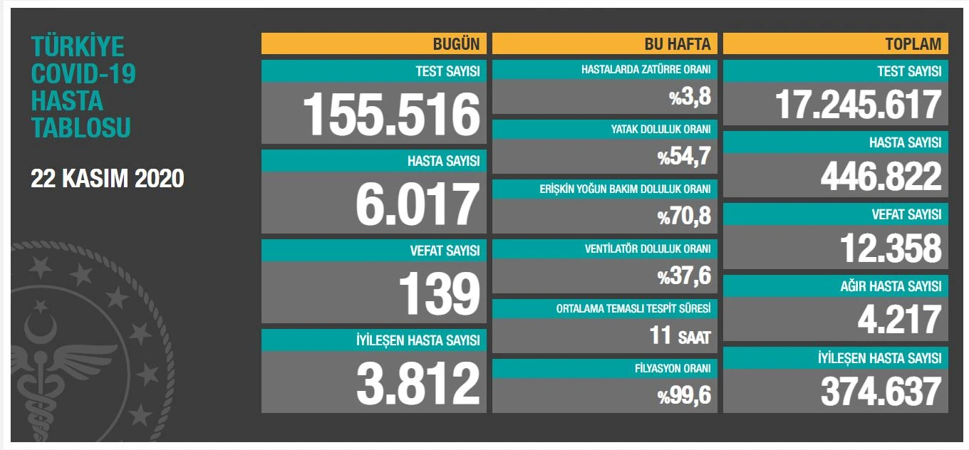 Türkiye'de koronavirüste son durum: 6017 yeni hasta,139 can kaybı