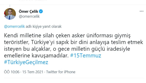 Bakanlardan 15 Temmuz mesajı