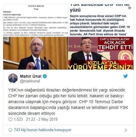AK Parti Genel Başkan Yardımcısı Mahir Ünal: CHP hakaret ve baskıyı amacına ulaşmak için meşru görüyor