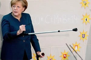 Merkel koltuk değnekleriyle mesaiye başladı