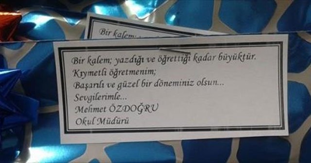 Okul müdüründen öğretmenlere anlamlı hediye