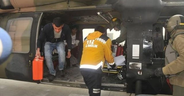 Yaralı kadının imdadına askeri helikopter yetişti