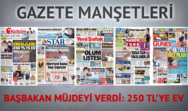 24 Mayıs 2015 gazete manşetleri