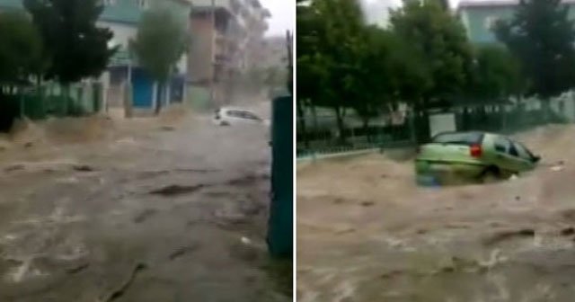 İzmir&#039;de sel suları araçları bile sürükledi