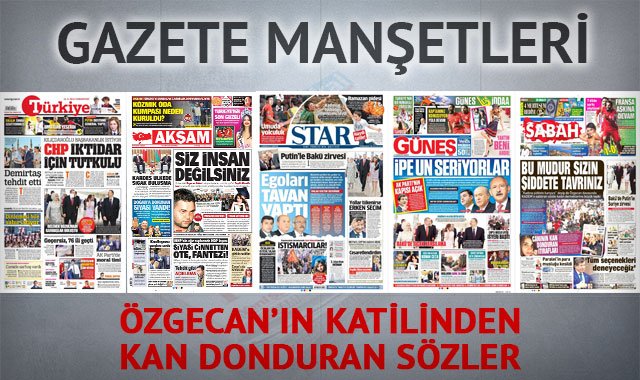 13 Haziran 2015 gazete manşetleri