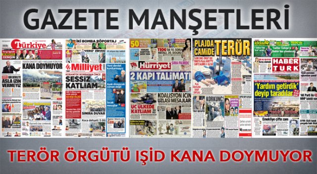 27 Haziran 2015 gazete manşetleri